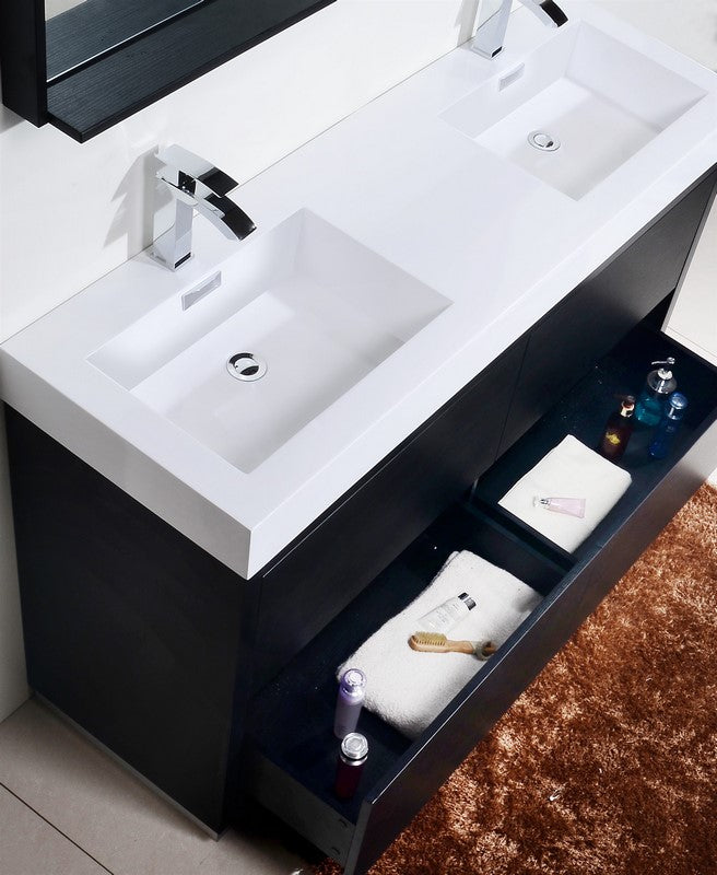Bliss 60″ Double Sink Black Free Standing Modern Bathroom Vanity