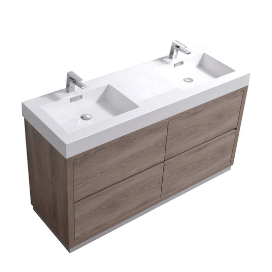 Bliss 60″ Double Sink Butternut Free Standing Modern Bathroom Vanity