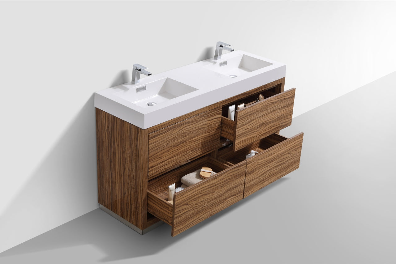 Bliss 60″ Double Sink Chestnut Free Standing Modern Bathroom Vanity