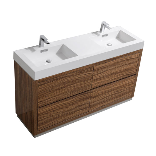 Bliss 60″ Double Sink Chestnut Free Standing Modern Bathroom Vanity