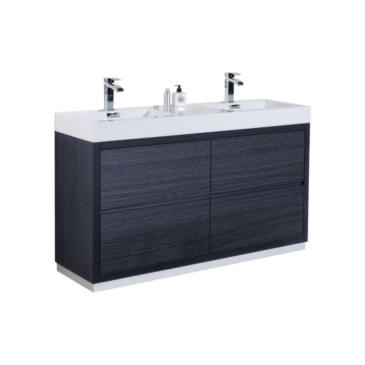 Bliss 60″ Double Sink Gray Oak Free Standing Modern Bathroom Vanity