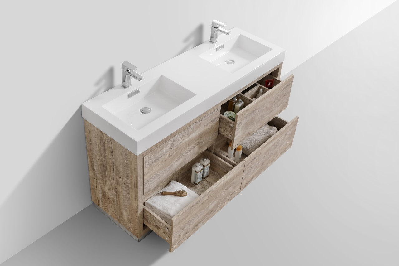 Bliss 60″ Nature Wood Floor Mount Modern Bathroom Vanity