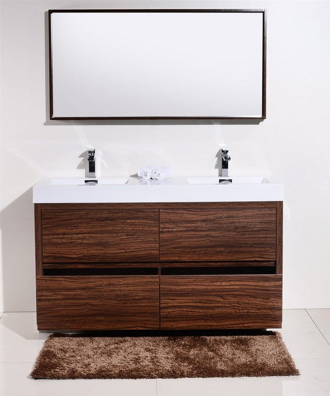 Bliss 60″ Double Sink Walnut Free Standing Modern Bathroom Vanity