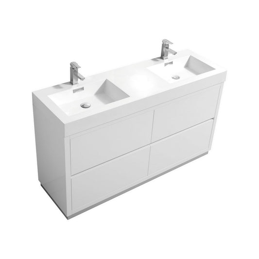 Bliss 60″ Double Sink High Gloss White Free Standing Modern Bathroom Vanity