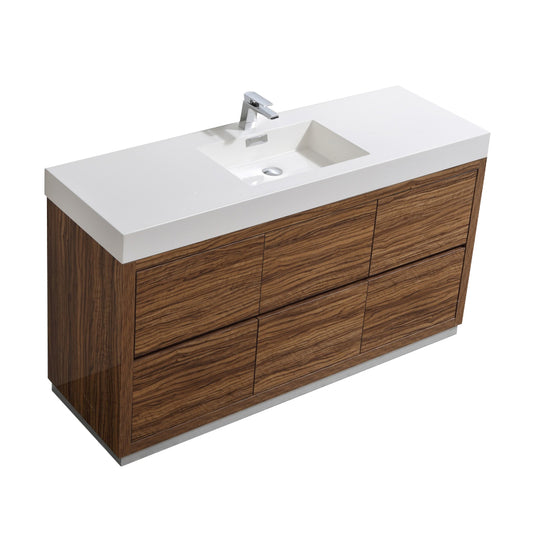 Bliss 60″ Single Sink Chestnut Floor Mount Modern Bathroom Vanity