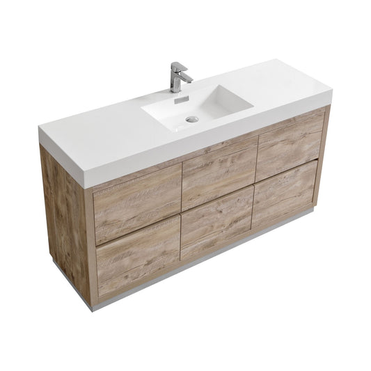 Bliss 60″ Single Sink Floor Mount Nature Wood Modern Bathroom Vanity
