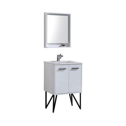 Bosco 24″ High Gloss White Modern Bathroom Vanity w/ White Countertop
