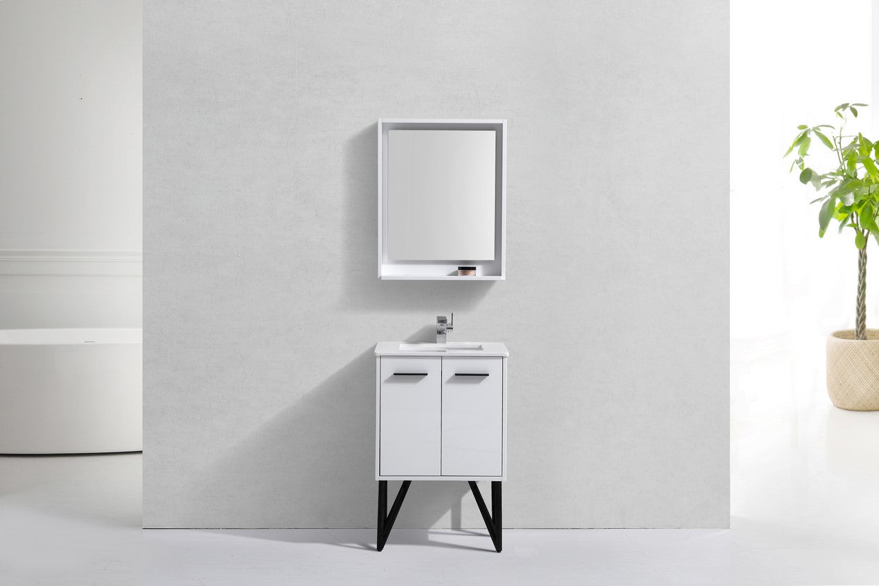 Bosco 24″ High Gloss White Modern Bathroom Vanity w/ White Countertop