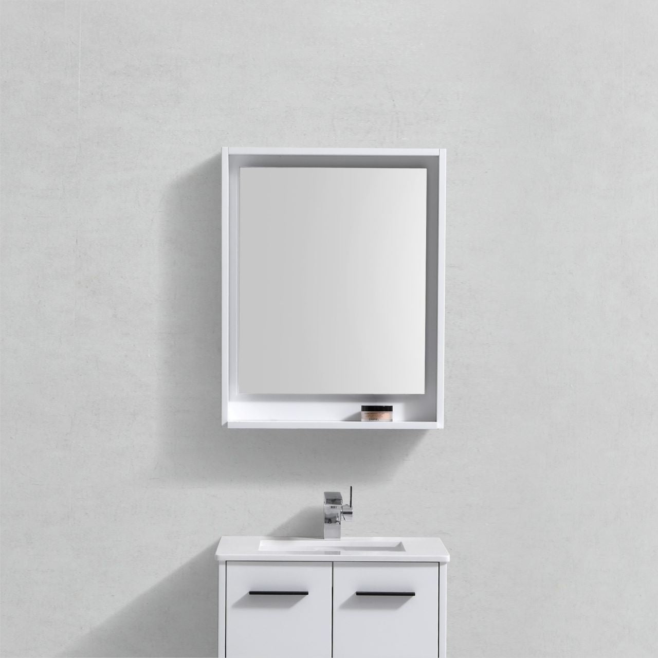 24″ Wide Mirror w/ Shelf – High Gloss White
