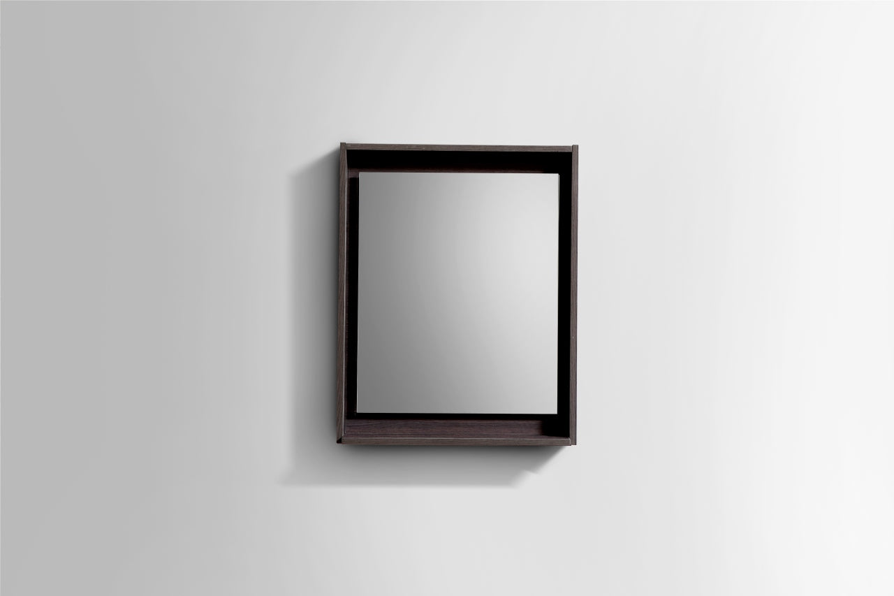 24″ Wide Mirror w/ Shelf – High Gloss Gray Oak