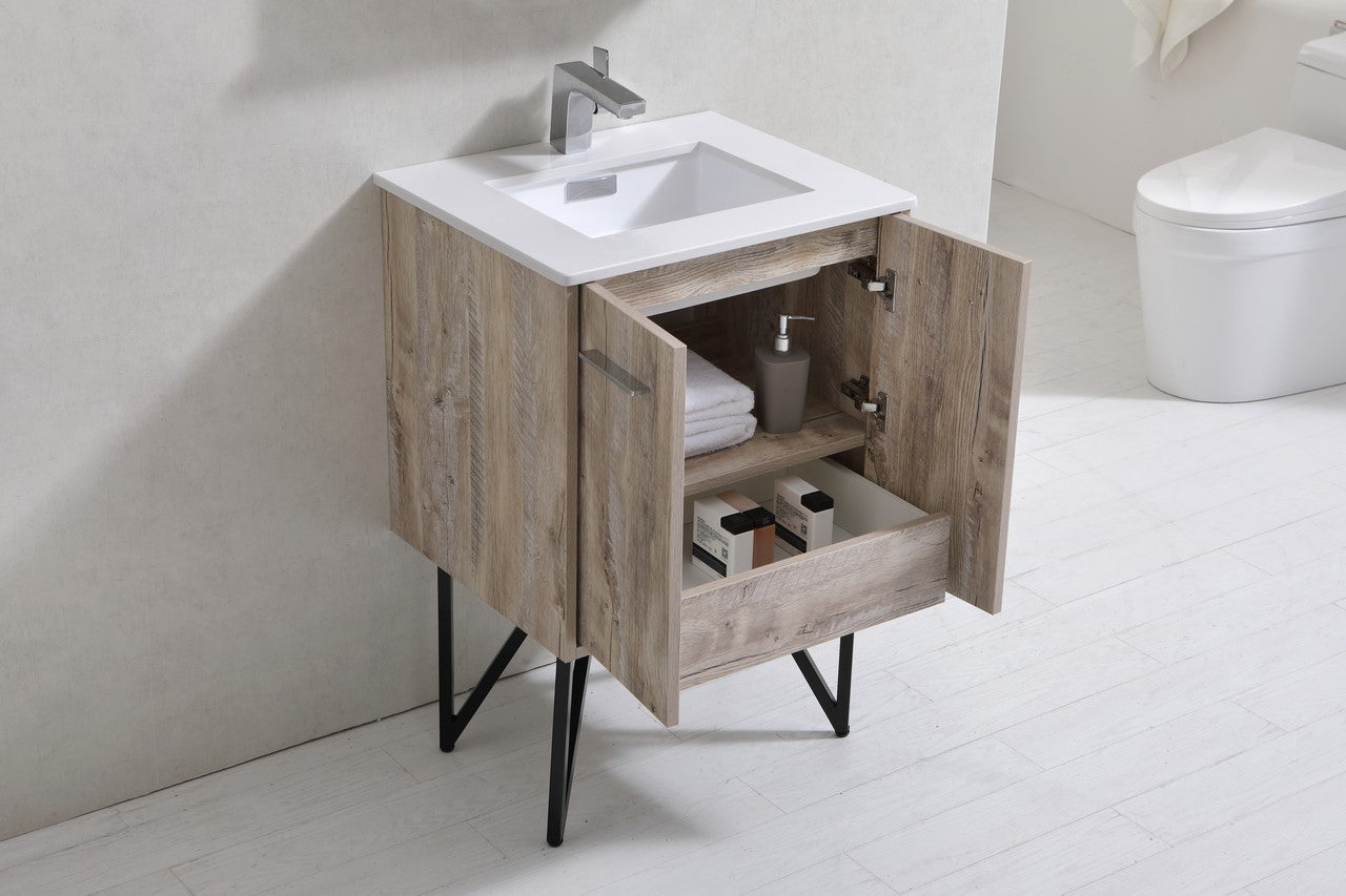 Bosco 24″ Nature Wood Modern Bathroom Vanity w/ White Countertop