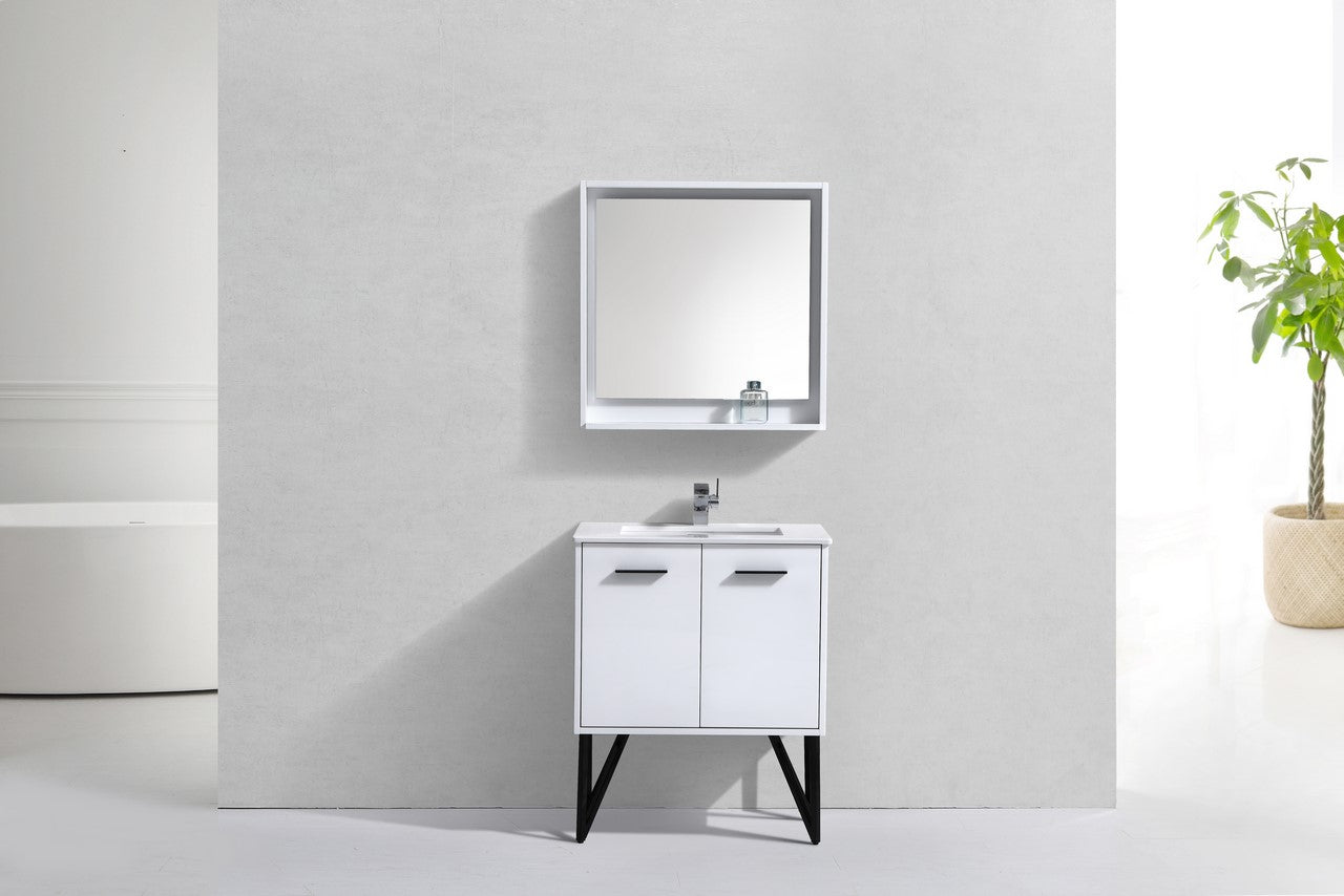 Bosco 30″ High Gloss White Modern Bathroom Vanity w/ White Countertop