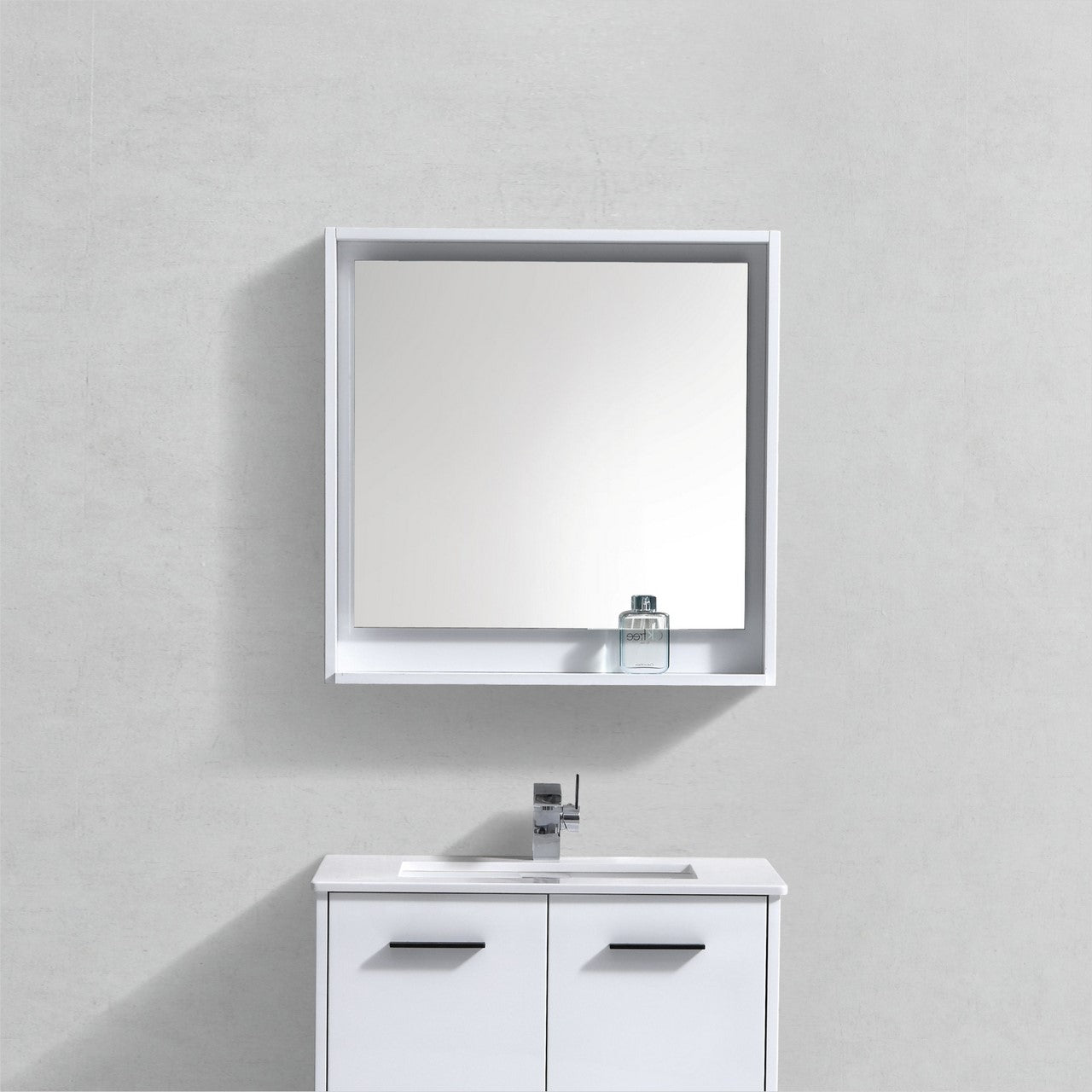30″ Wide Mirror w/ Shelf – High Gloss White