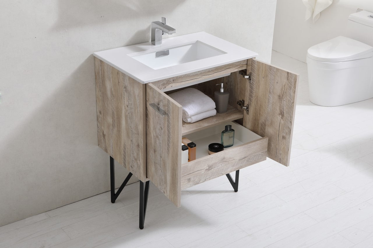 Bosco 30″ Modern Bathroom Vanity w/ Cream Countertop