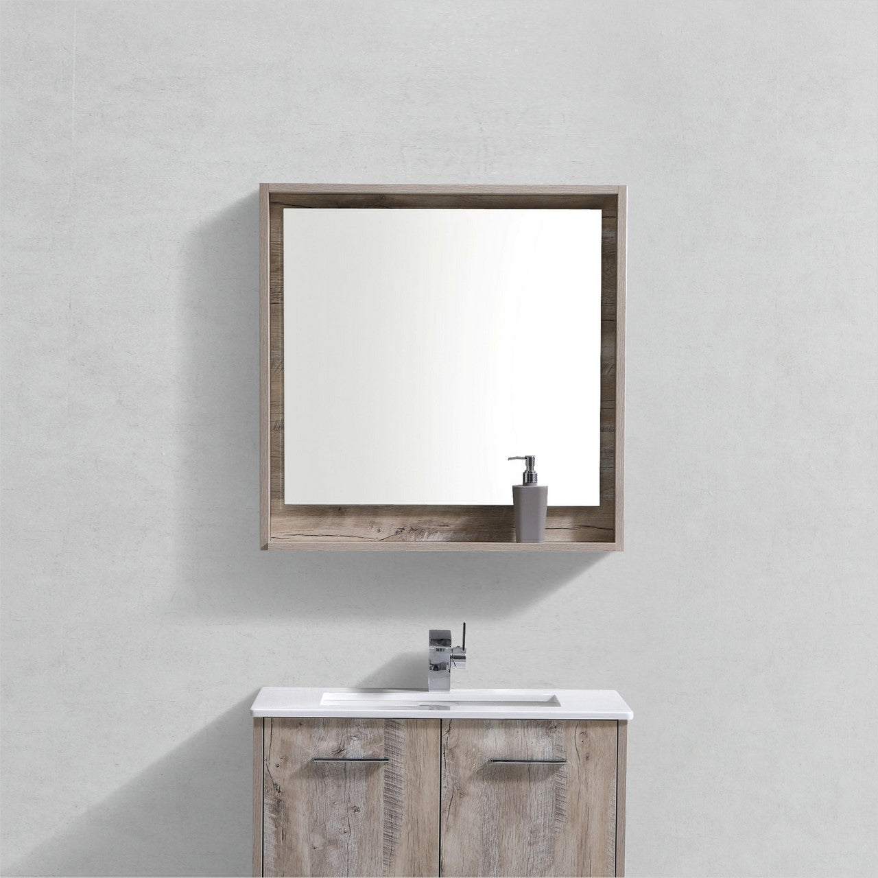 30″ Wide Mirror w/ Shelf – Nature Wood