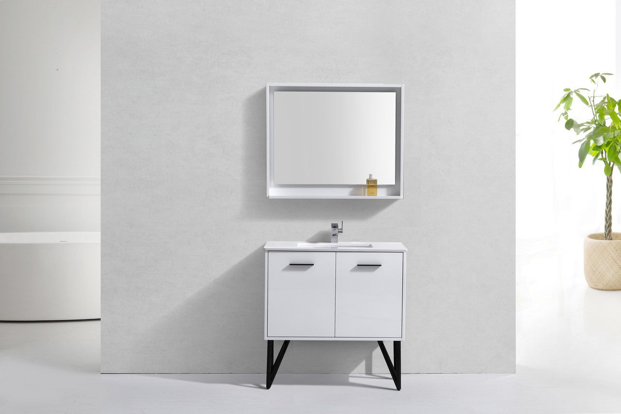 Bosco 36″ High Gloss White Modern Bathroom Vanity w/ White Countertop