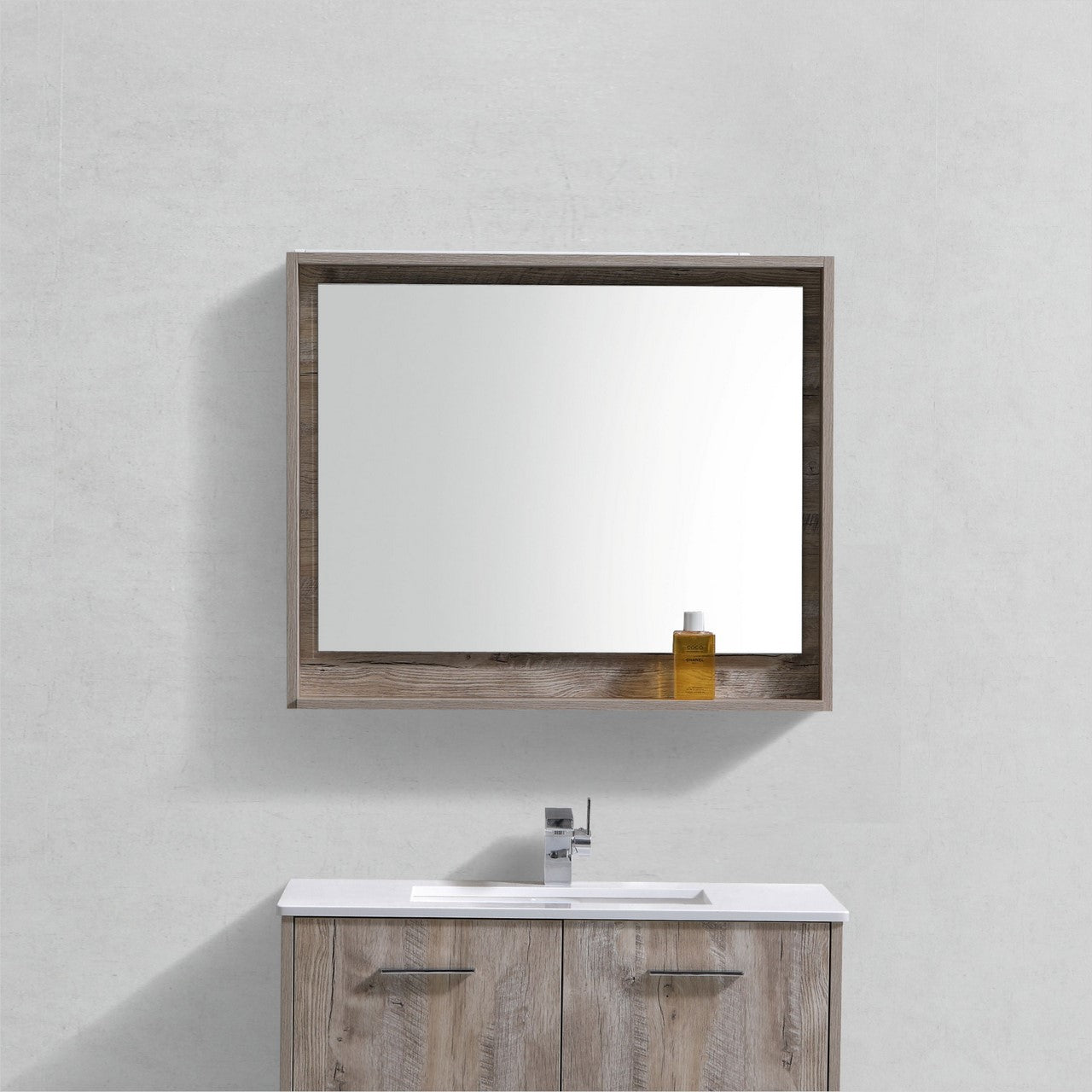 36″ Wide Mirror w/ Shelf – Nature Wood
