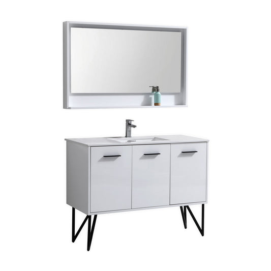 Bosco 48″ High Gloss White Modern Bathroom Vanity w/ White Countertop
