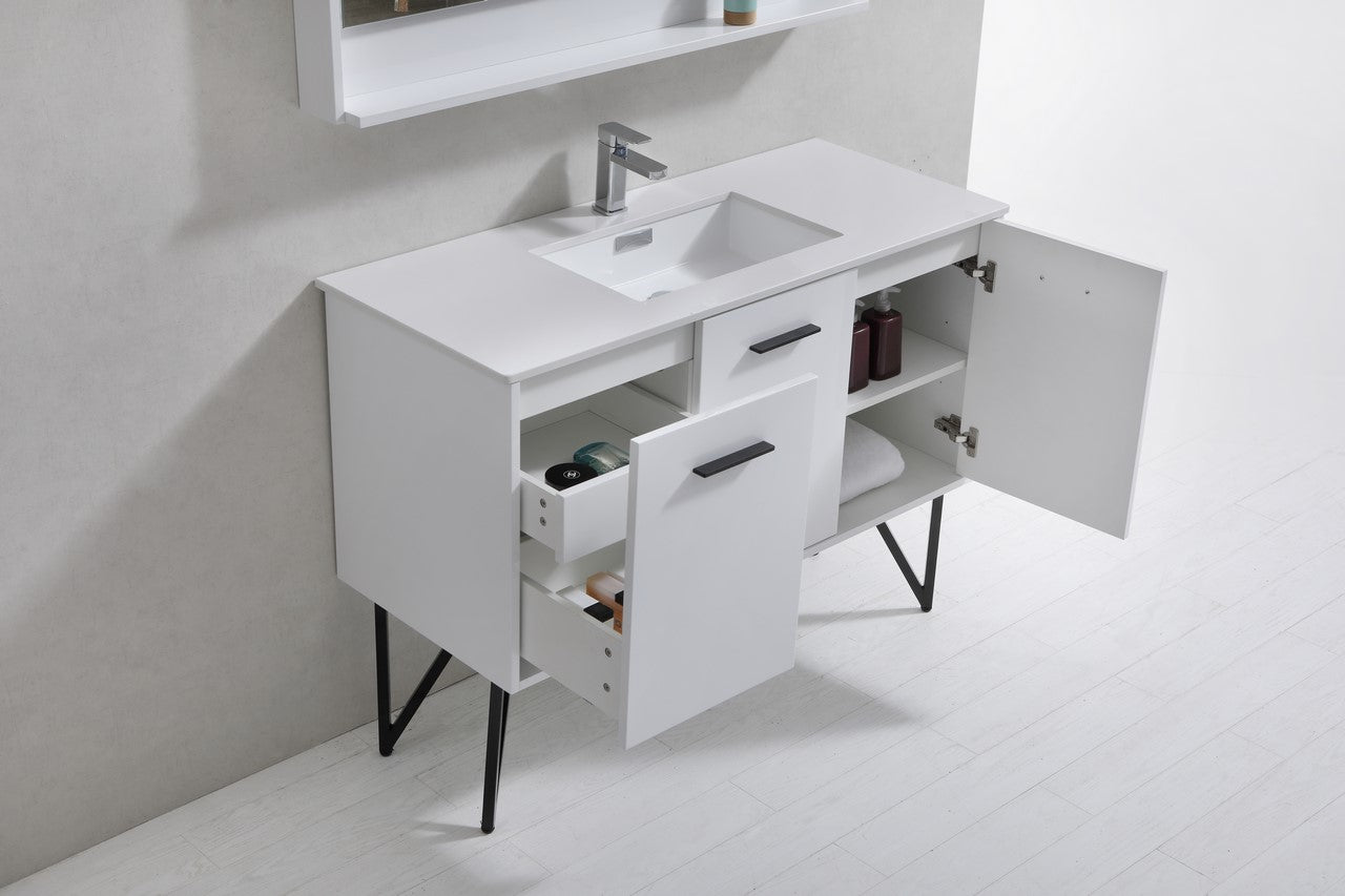 Bosco 48″ High Gloss White Modern Bathroom Vanity w/ White Countertop