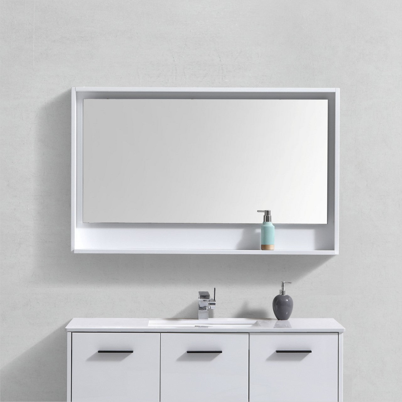 48″ Wide Mirror w/ Shelf – High Gloss White