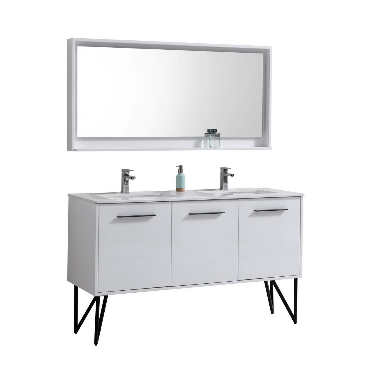 Bosco 60″ High Gloss White Modern Bathroom Vanity w/ White Countertop