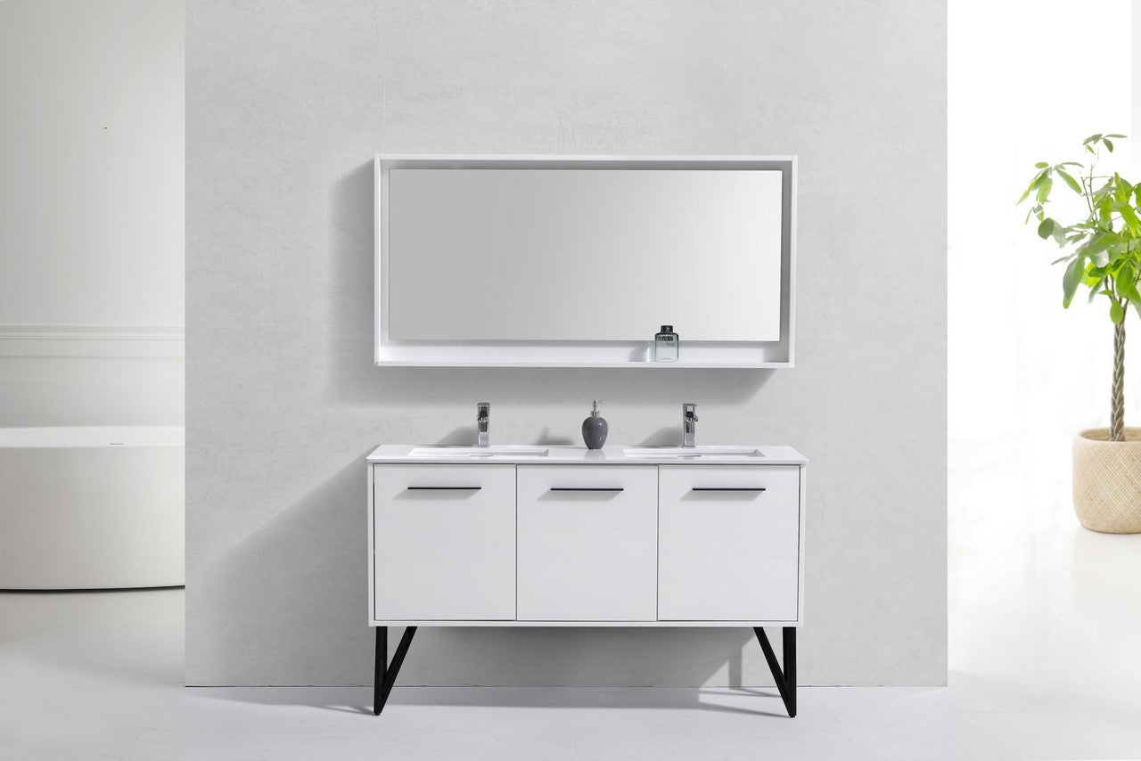 Bosco 60″ High Gloss White Modern Bathroom Vanity w/ White Countertop