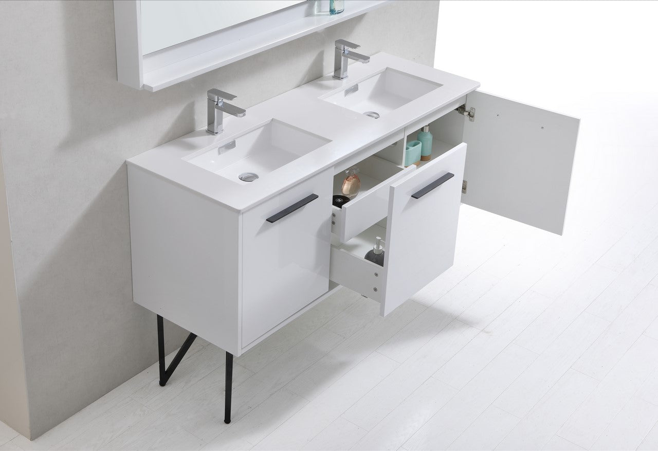 Bosco 60″ High Gloss White Modern Bathroom Vanity w/ White Countertop