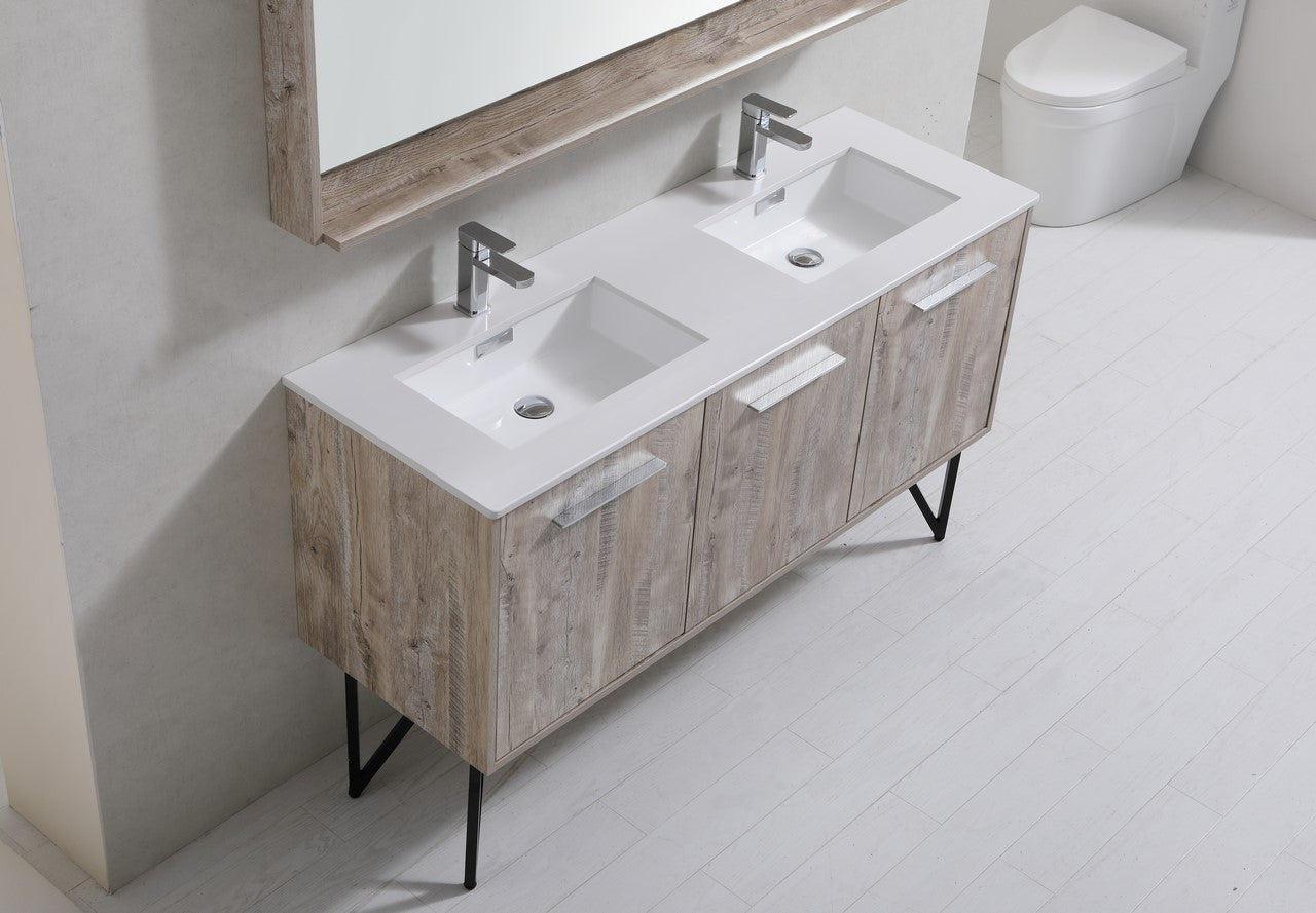 Bosco 60″ Modern Bathroom Vanity w/ White Countertop