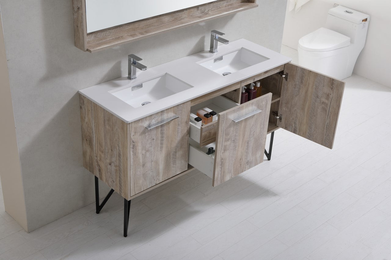 Bosco 60″ Modern Bathroom Vanity w/ White Countertop