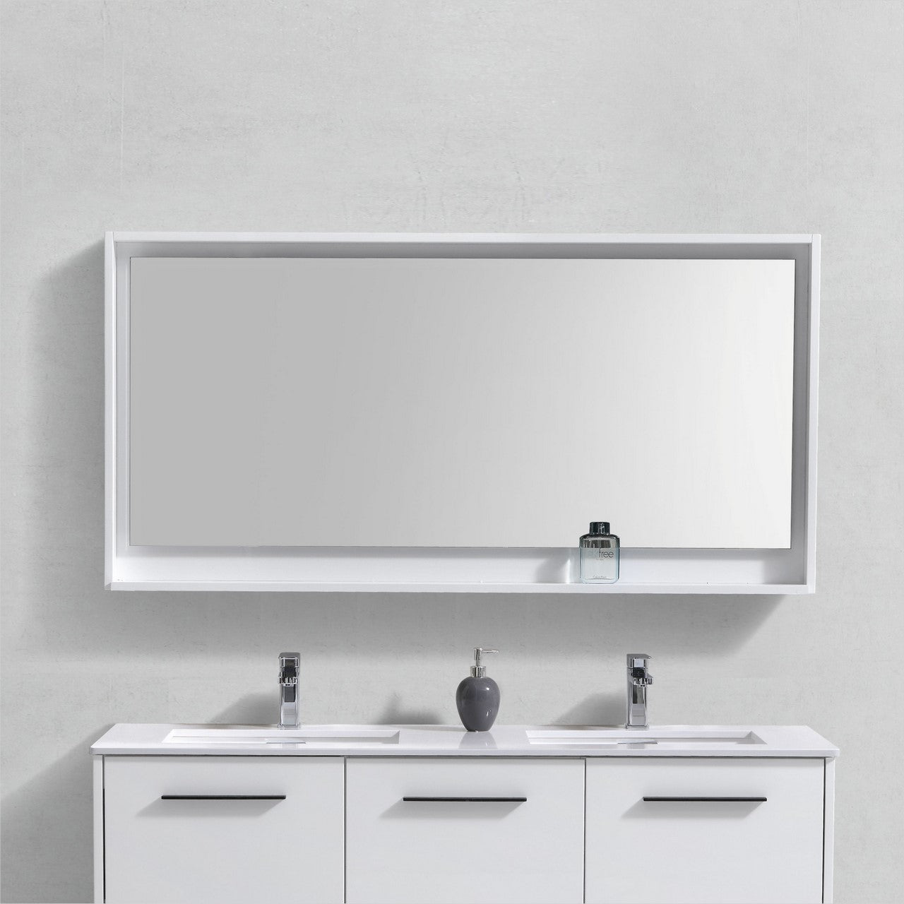 60″ Wide Mirror w/ Shelf – High Gloss White