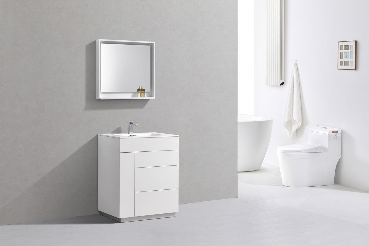 Milano 30″ Gloss White Floor Mount Modern Bathroom Vanity
