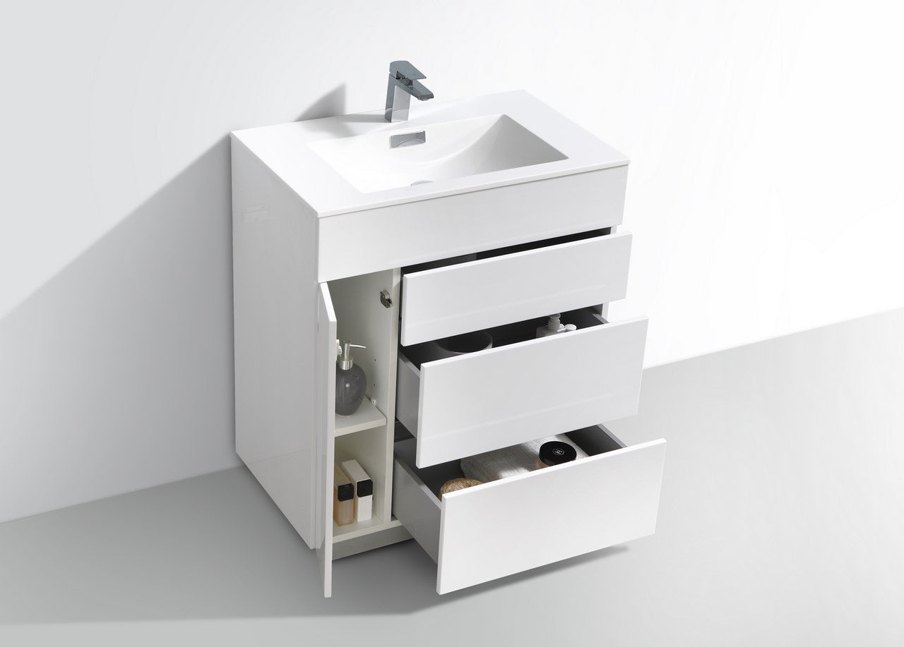Milano 30″ Gloss White Floor Mount Modern Bathroom Vanity