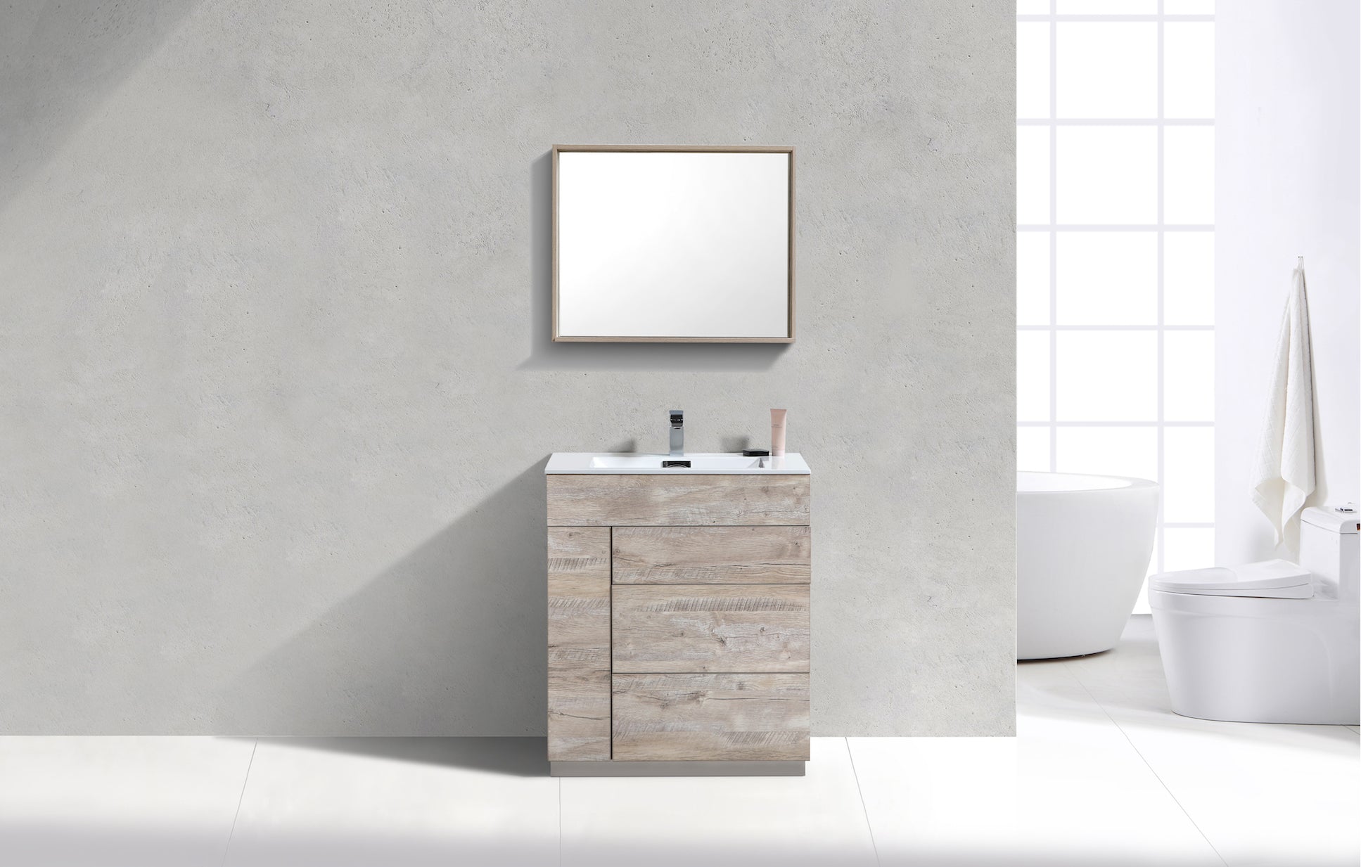 Milano 30″ Nature Wood Floor Mount Modern Bathroom Vanity