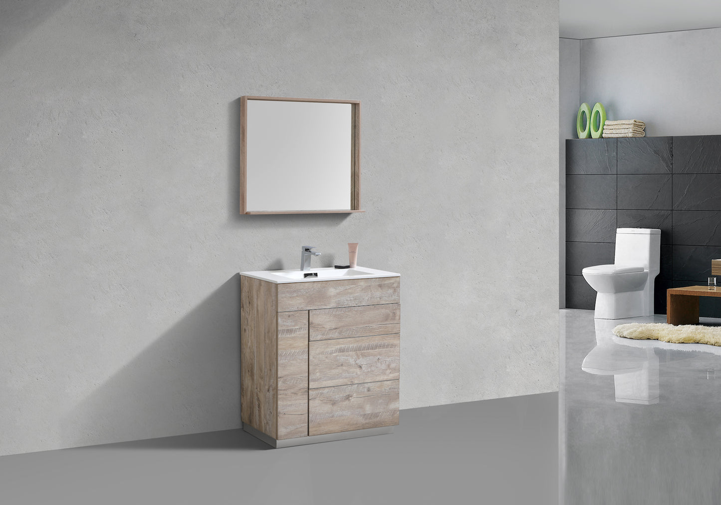 Milano 30″ Nature Wood Floor Mount Modern Bathroom Vanity