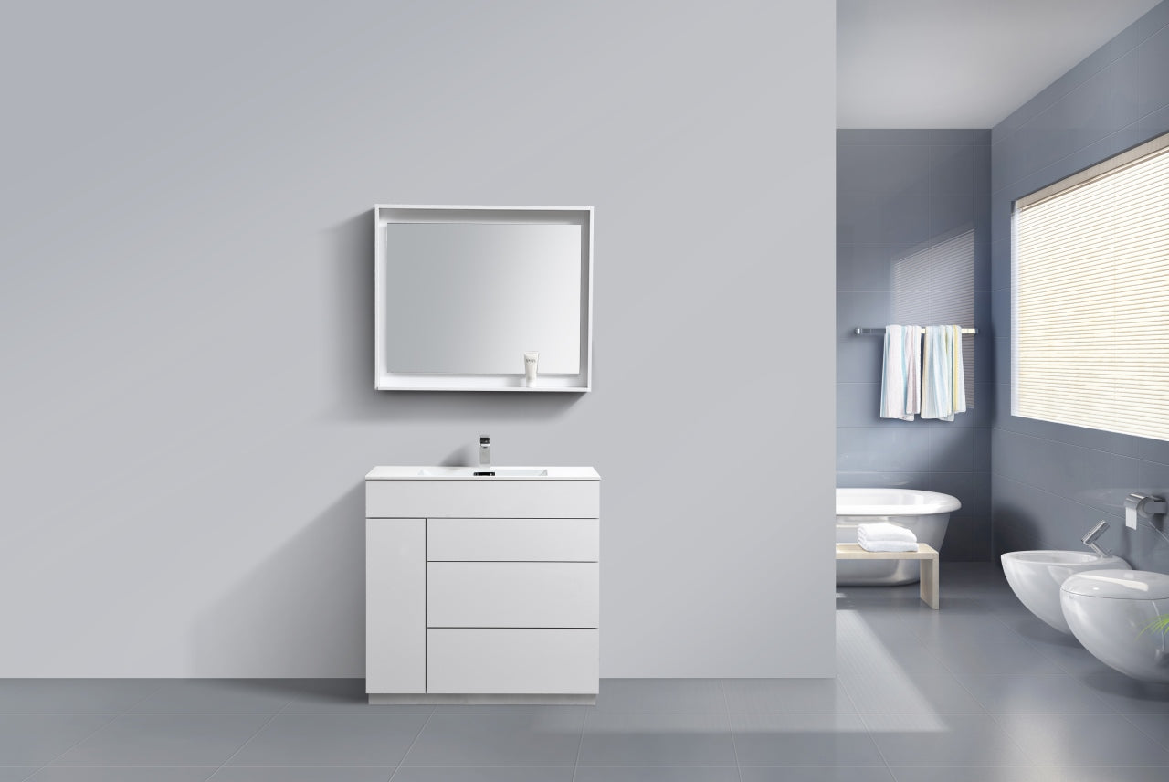 Milano 36″ Gloss White Floor Mount Modern Bathroom Vanity
