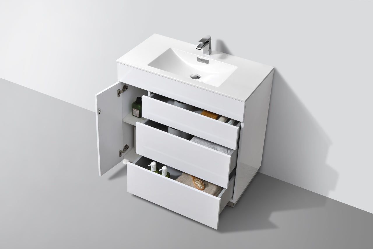 Milano 36″ Gloss White Floor Mount Modern Bathroom Vanity