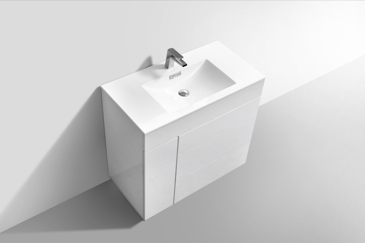 Milano 36″ Gloss White Floor Mount Modern Bathroom Vanity
