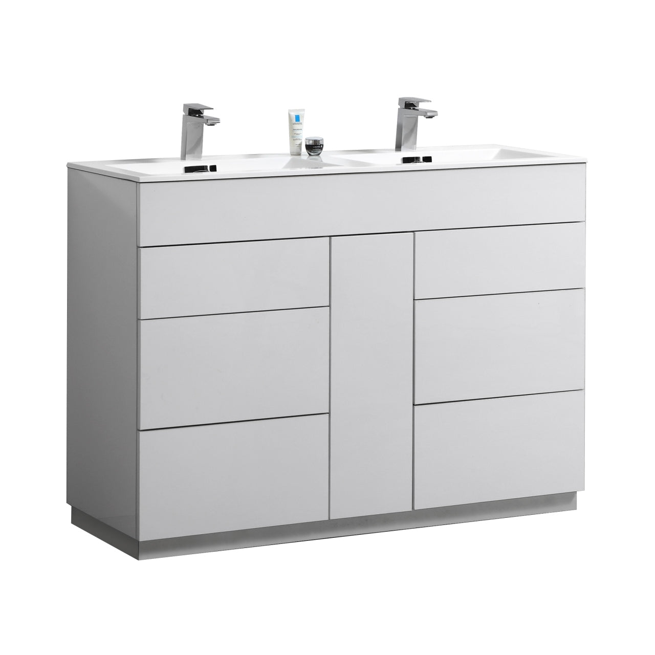 Milano 48″ Double Sink High Gloss White Floor Mount Modern Bathroom Vanity