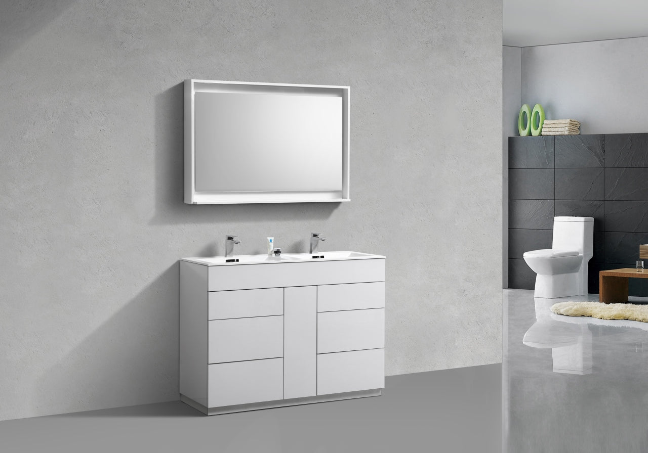 Milano 48″ Double Sink High Gloss White Floor Mount Modern Bathroom Vanity