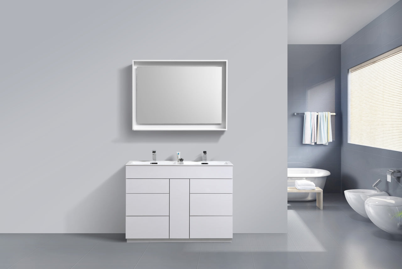 Milano 48″ Double Sink High Gloss White Floor Mount Modern Bathroom Vanity