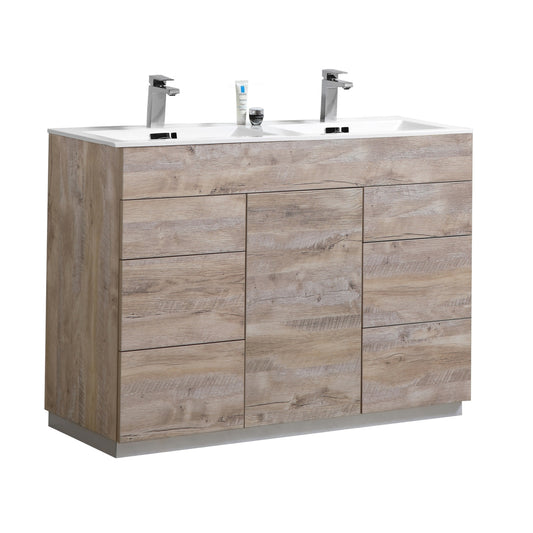 Milano 48″ Double Sink Nature Wood Floor Mount Modern Bathroom Vanity