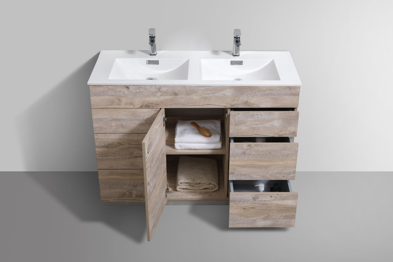 Milano 48″ Double Sink Nature Wood Floor Mount Modern Bathroom Vanity