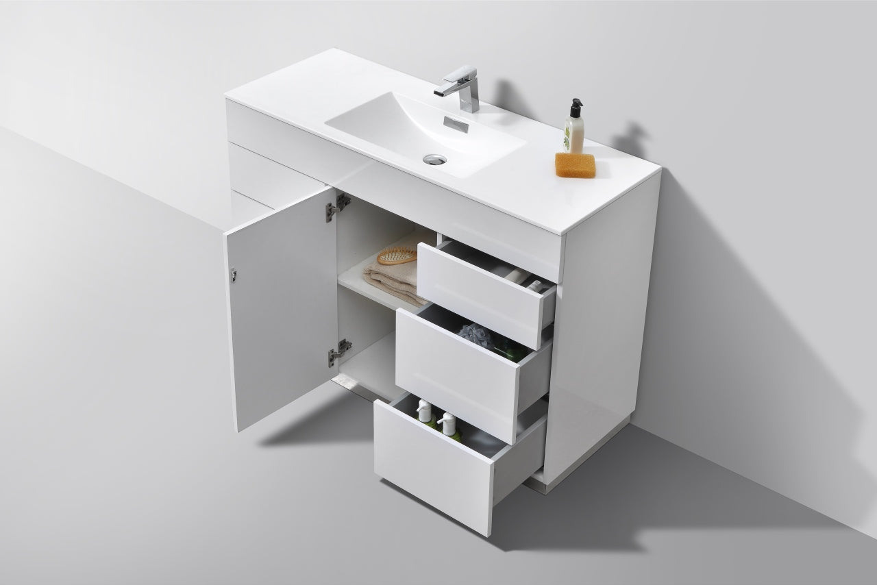 Milano 48″ High Gloss White Floor Mount Modern Bathroom Vanity