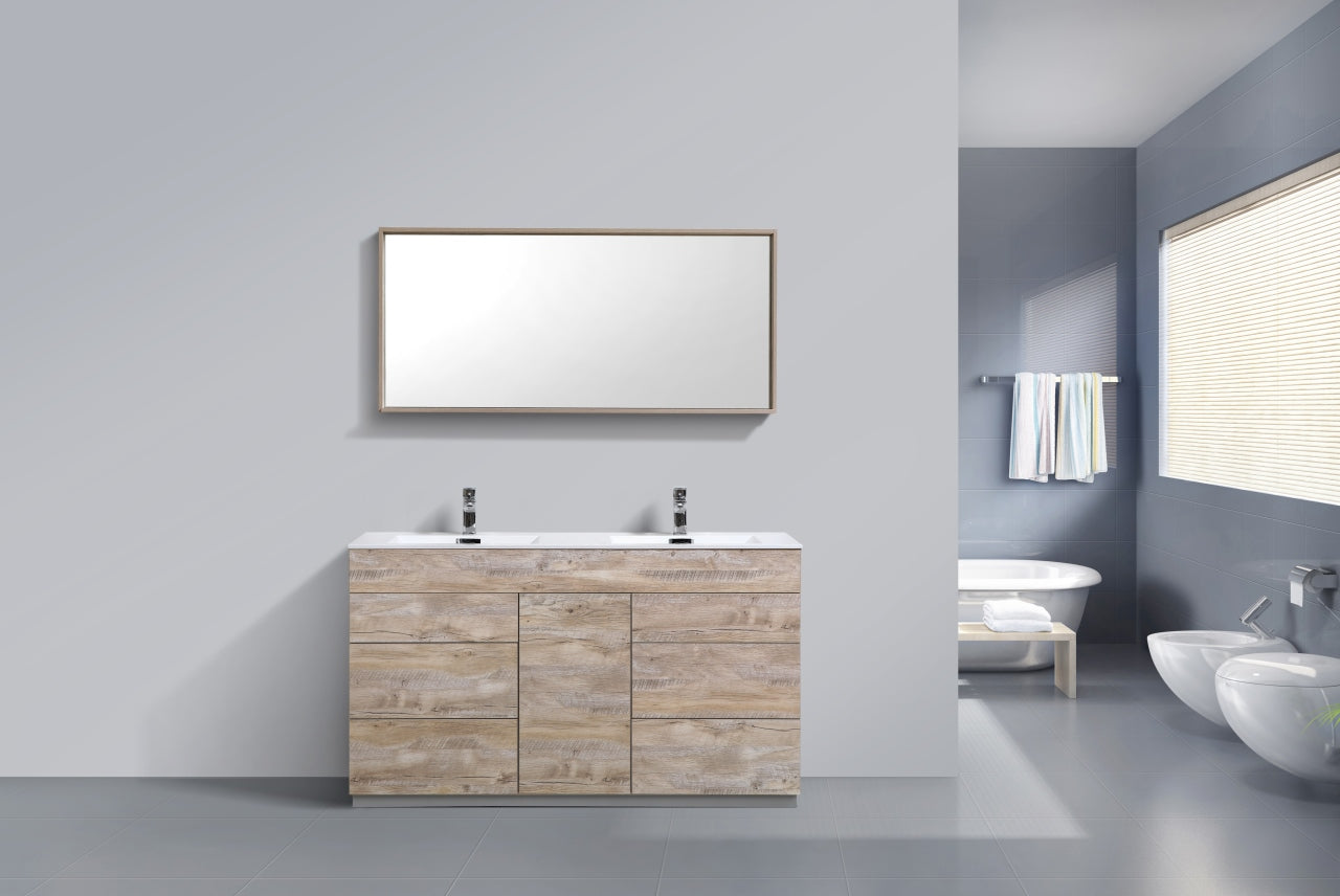 Milano 60″ Double Sink Nature Wood Floor Mount Modern Bathroom Vanity
