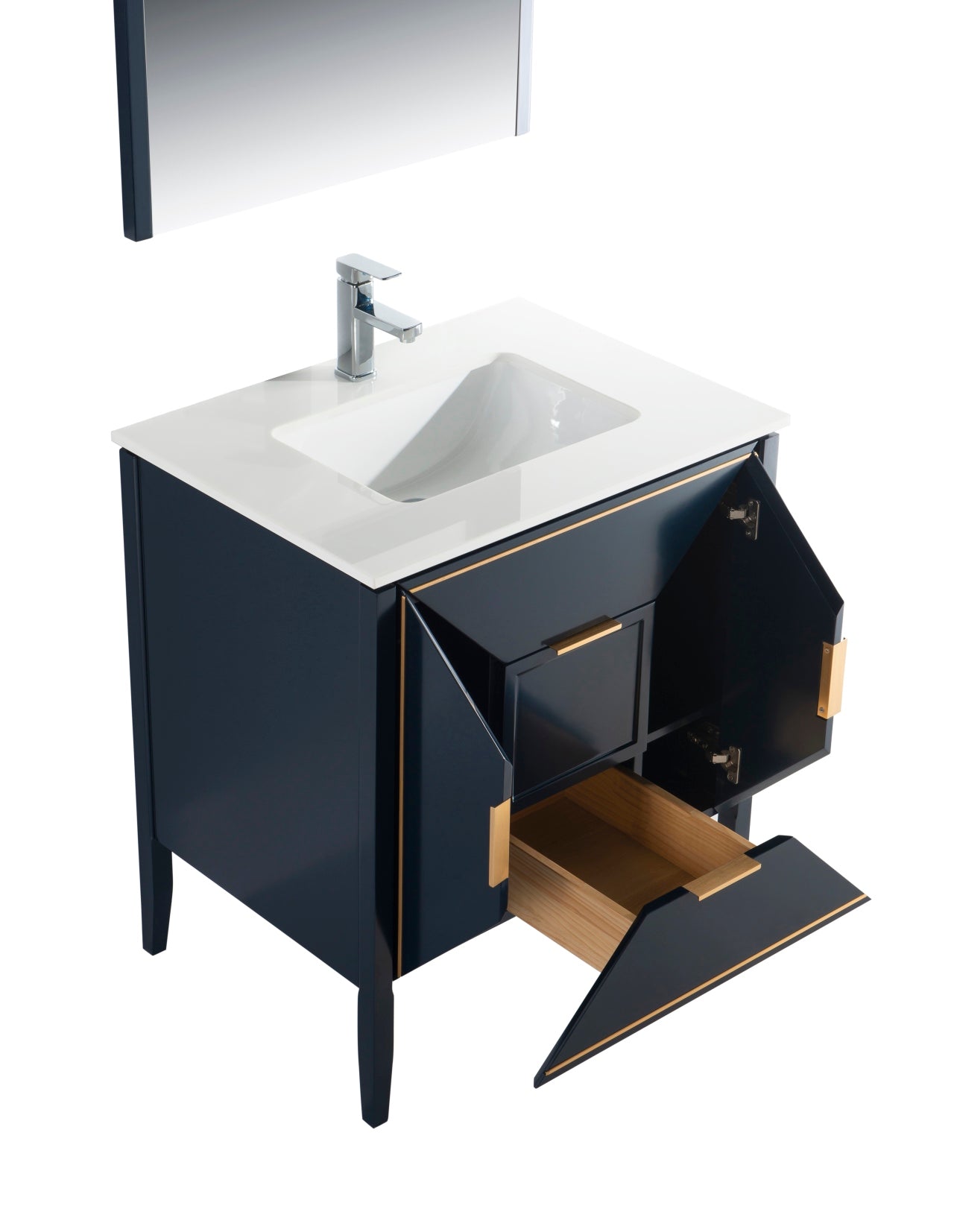 Vetro 30″ Gloss Blue Vanity W/ Quartz Counter Top