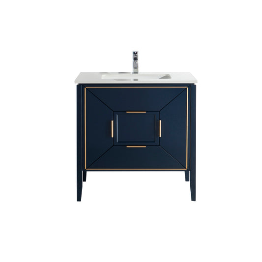 Vetro 36″ Gloss Blue Vanity W/ Quartz Counter Top