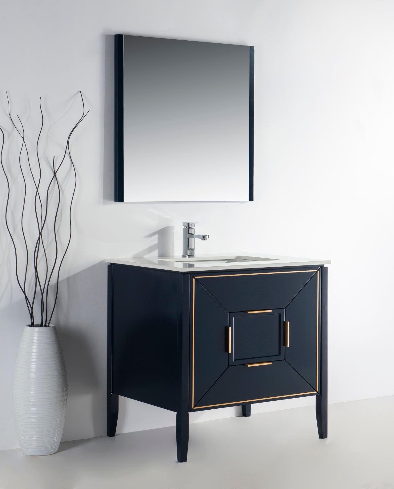 Vetro 36″ Gloss Blue Vanity W/ Quartz Counter Top