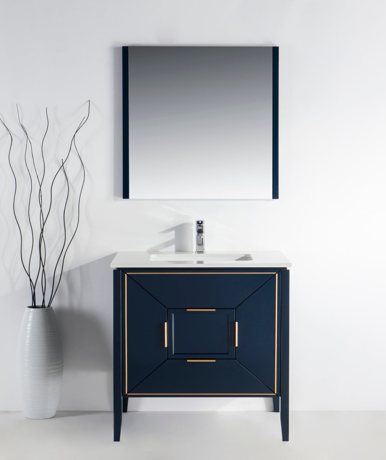 Vetro 36″ Gloss Blue Vanity W/ Quartz Counter Top