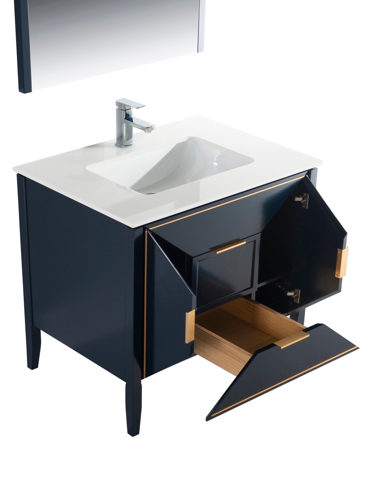 Vetro 36″ Gloss Blue Vanity W/ Quartz Counter Top