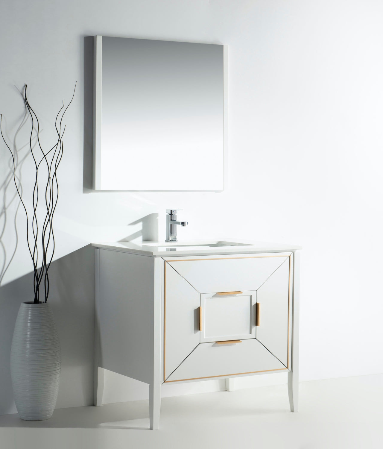Vetro 36″ Gloss White Vanity W/ Quartz Counter Top